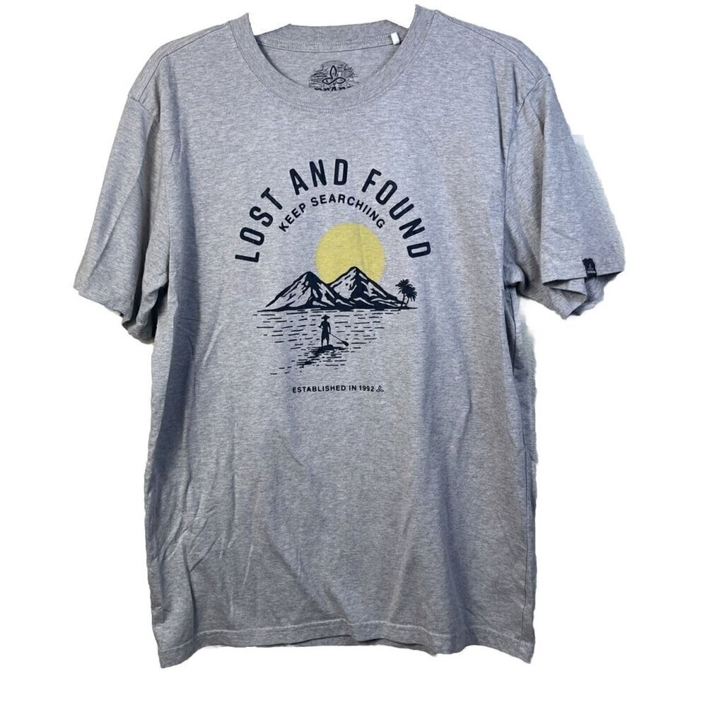 Prana Graphic T Shirt Men's Size M Lost & Found Keep Searching Sandstone SS